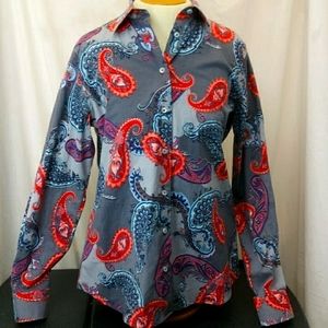 Luchiano Visconti Multi Color Gray Paisley Blouse, Size M